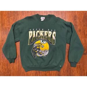 Vintage 90s Green Bay Packers Football Helmet Green NFL Crewneck Men's XL